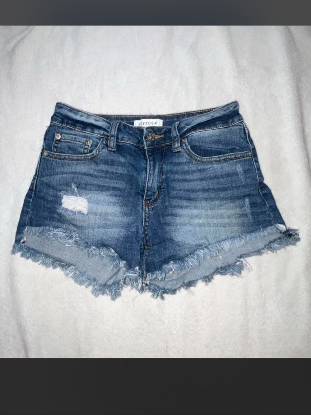 JUST USA distressed denim shorts frayed hem